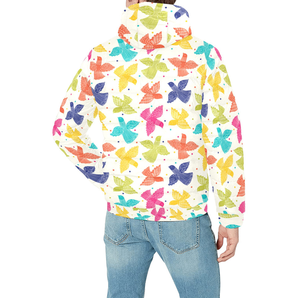 Pigeon Pattern Print Design 01 Men's Padded Hooded Jacket