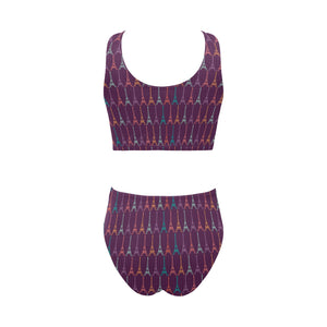 Eiffel Tower Pattern Print Design 05 Chest Bowknot High Waisted Bikini Swimsuit