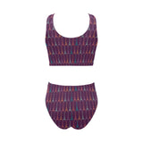 Eiffel Tower Pattern Print Design 05 Chest Bowknot High Waisted Bikini Swimsuit