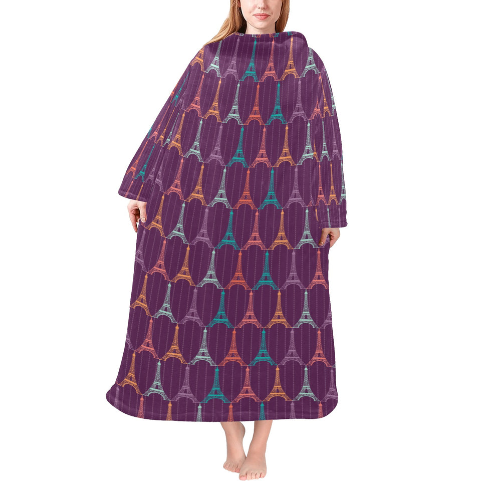 Eiffel Tower Pattern Print Design 05 Blanket Robe with Sleeves