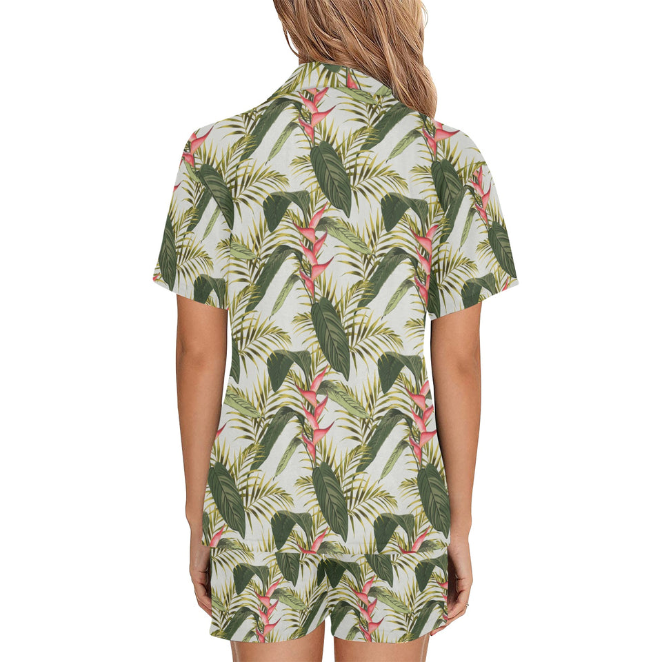 heliconia pattern Women's V-Neck Short Pajama Set