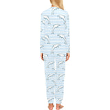 Dolphin blue striped background Women's All Over Print Pajama Set