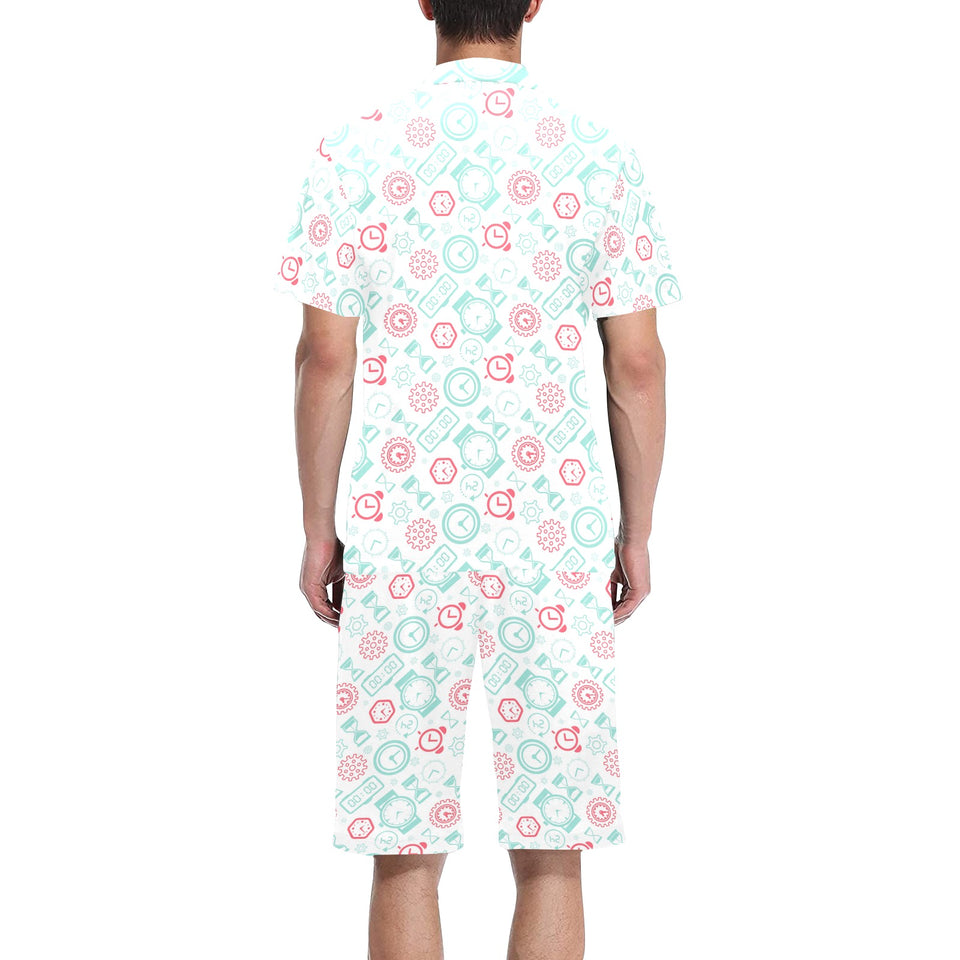 Clock time pattern blackground Men's V-Neck Short Pajama Set