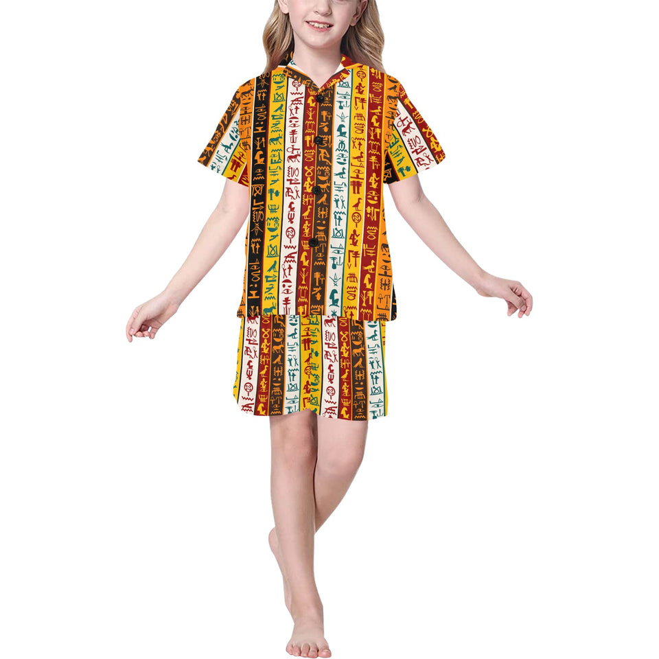 Egypt Hieroglyphics Pattern Print Design 01 Kids' Boys' Girls' V-Neck Short Pajama Set