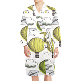 Hot Air Balloon Bird Cloud Pattern Men's Long Sleeve Belted Night Robe