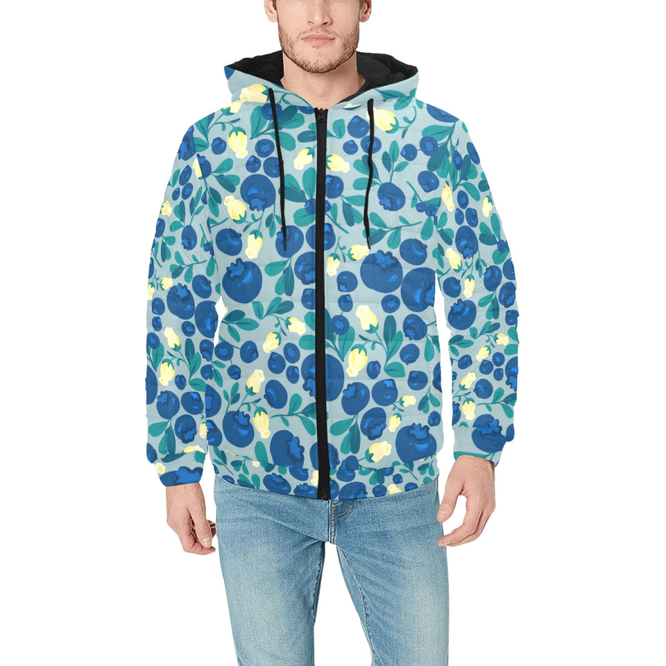 blueberry design pattern Men's Padded Hooded Jacket