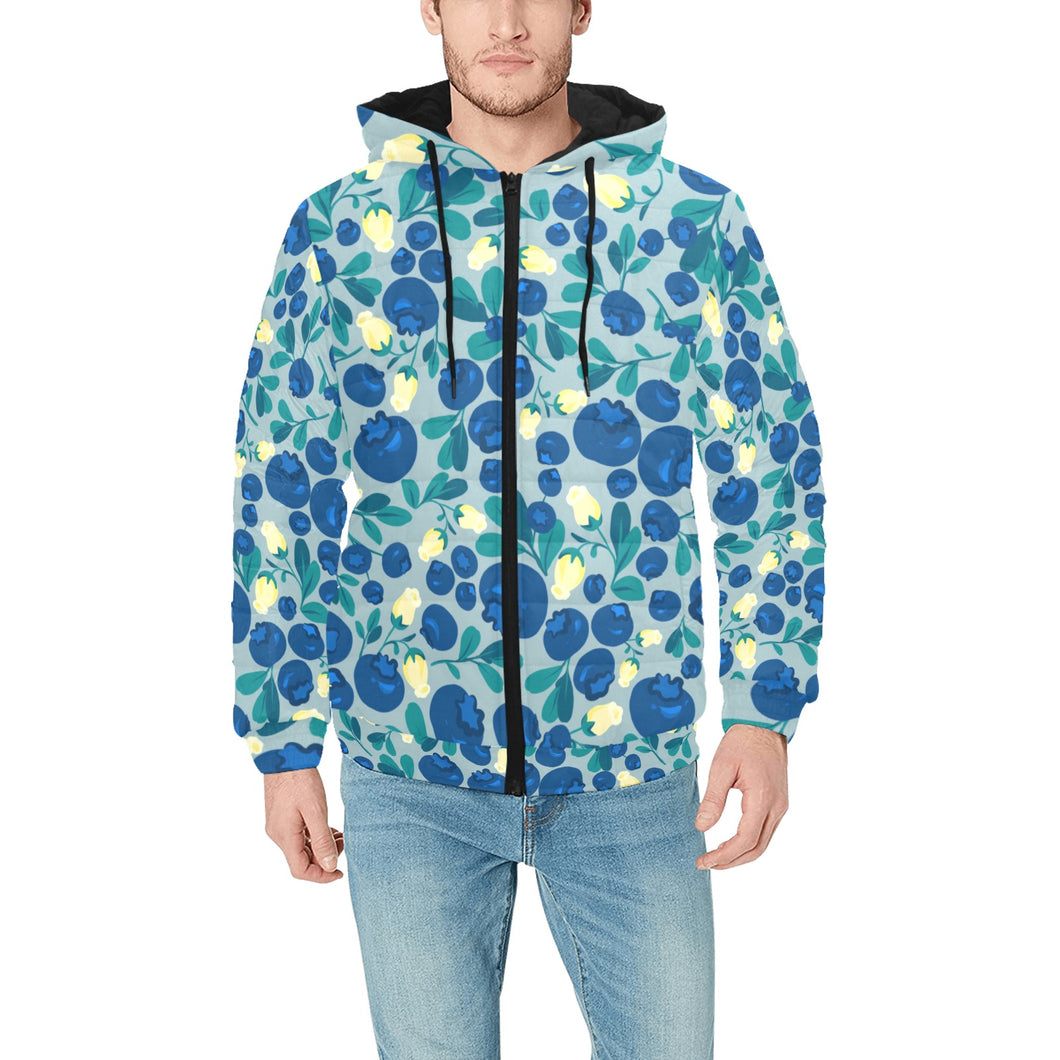 blueberry design pattern Men's Padded Hooded Jacket