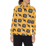 Boston terrier design pattern Women's Long Sleeve Polo Shirt