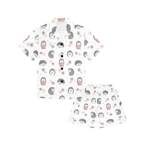 Hedgehog Pattern Print Design 02 Kids' Boys' Girls' V-Neck Short Pajama Set