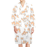 shiba inu dog pattern Men's Long Sleeve Belted Night Robe