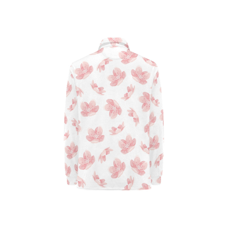 Pink sakura cherry blossom pattern Women's Long Sleeve Polo Shirt