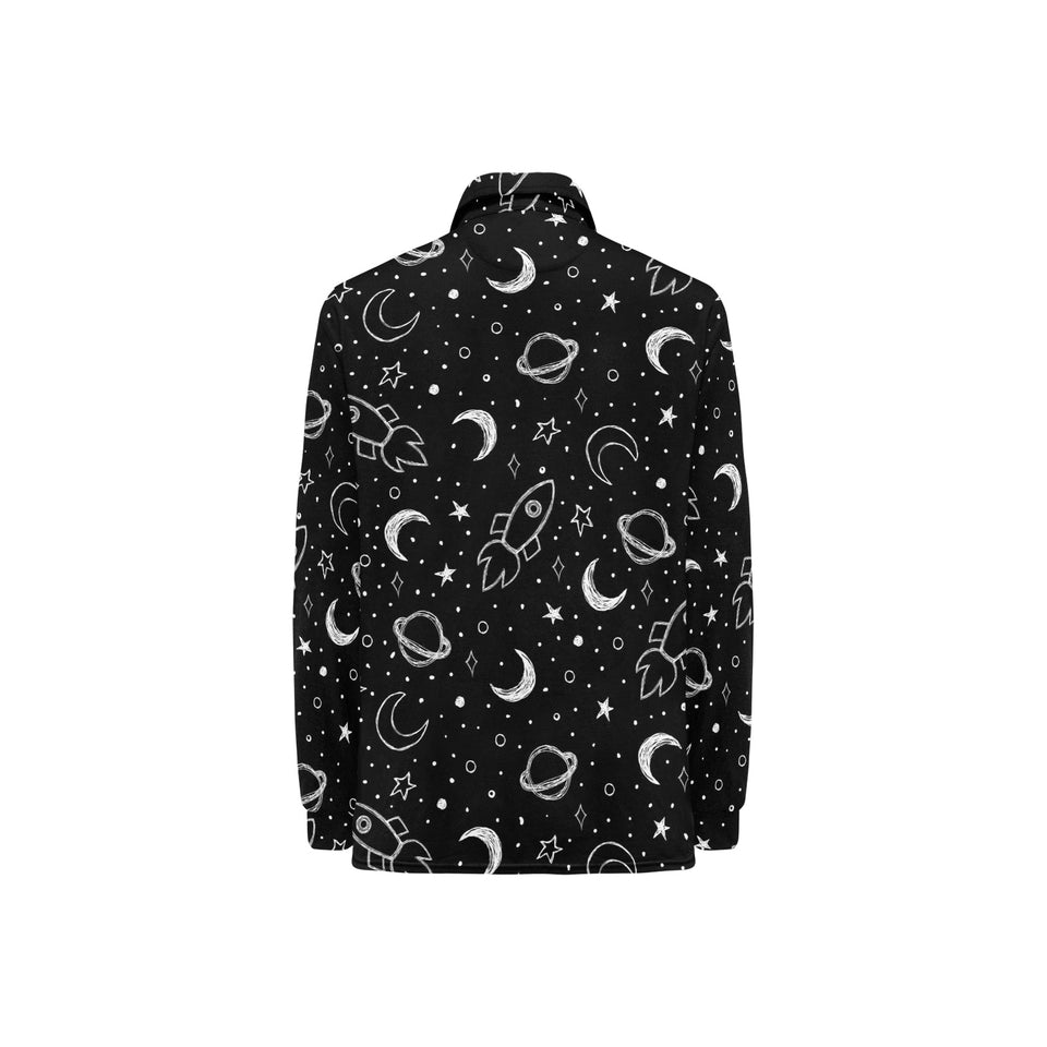 Hand drawn space rocket star planet Women's Long Sleeve Polo Shirt