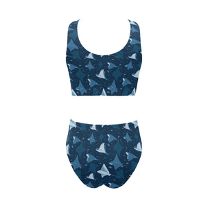 Stingray Pattern Print Design 04 Chest Bowknot High Waisted Bikini Swimsuit