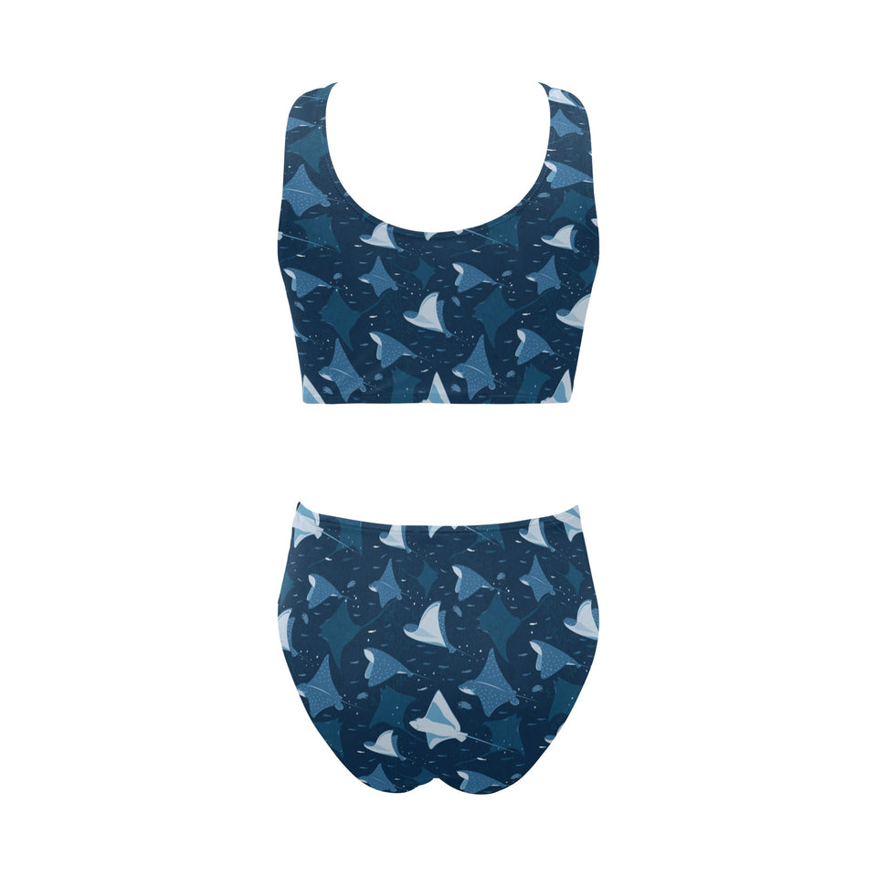 Stingray Pattern Print Design 04 Chest Bowknot High Waisted Bikini Swimsuit