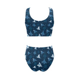 Stingray Pattern Print Design 04 Chest Bowknot High Waisted Bikini Swimsuit