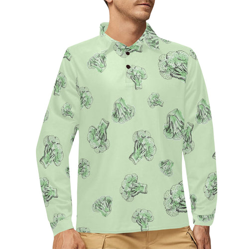 broccoli sketch pattern Men's Long Sleeve Polo Shirt