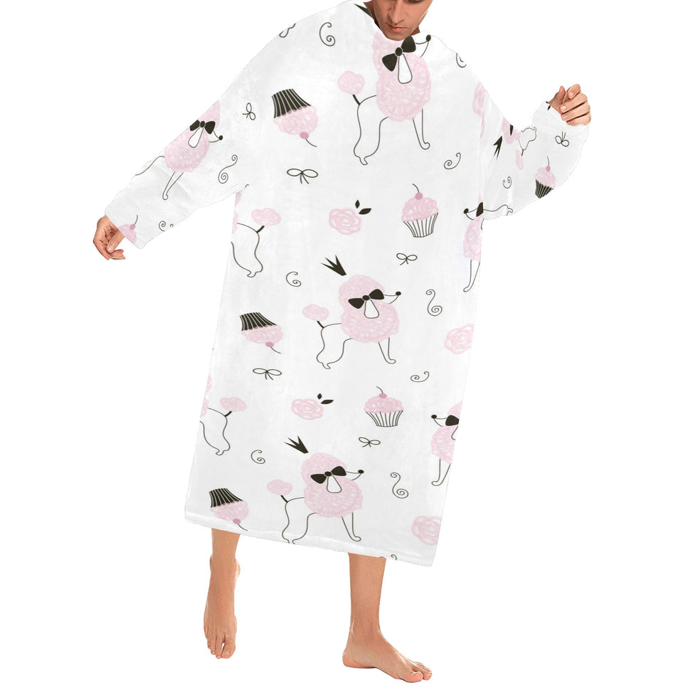 Poodle dog rose cake pattern Blanket Robe with Sleeves