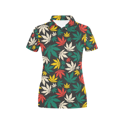 Canabis Marijuana Weed Pattern Print Design 02 Women's All Over Print Polo Shirt