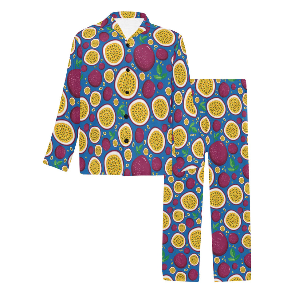 Passion fruit blue background Men's Long Pajama Set