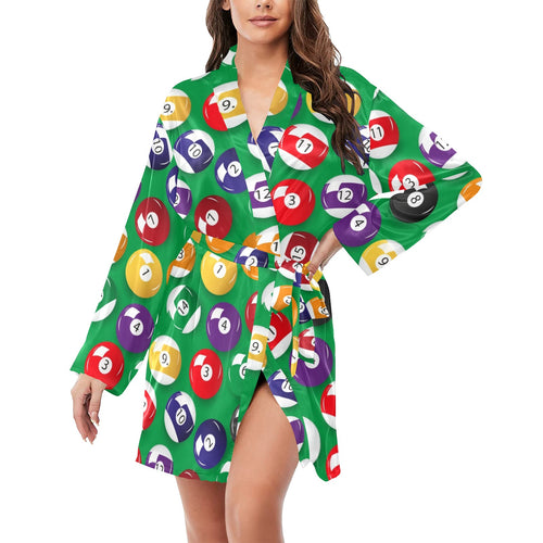 Billiard Ball Pattern Print Design 02 Women's Long Sleeve Belted Night Robe