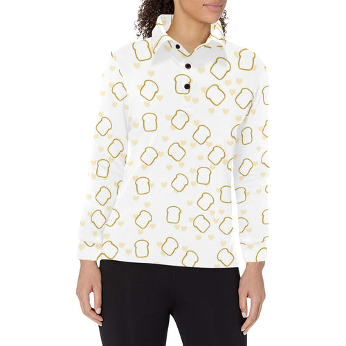 Bread Toast Pattern Print Design 01 Women's Long Sleeve Polo Shirt