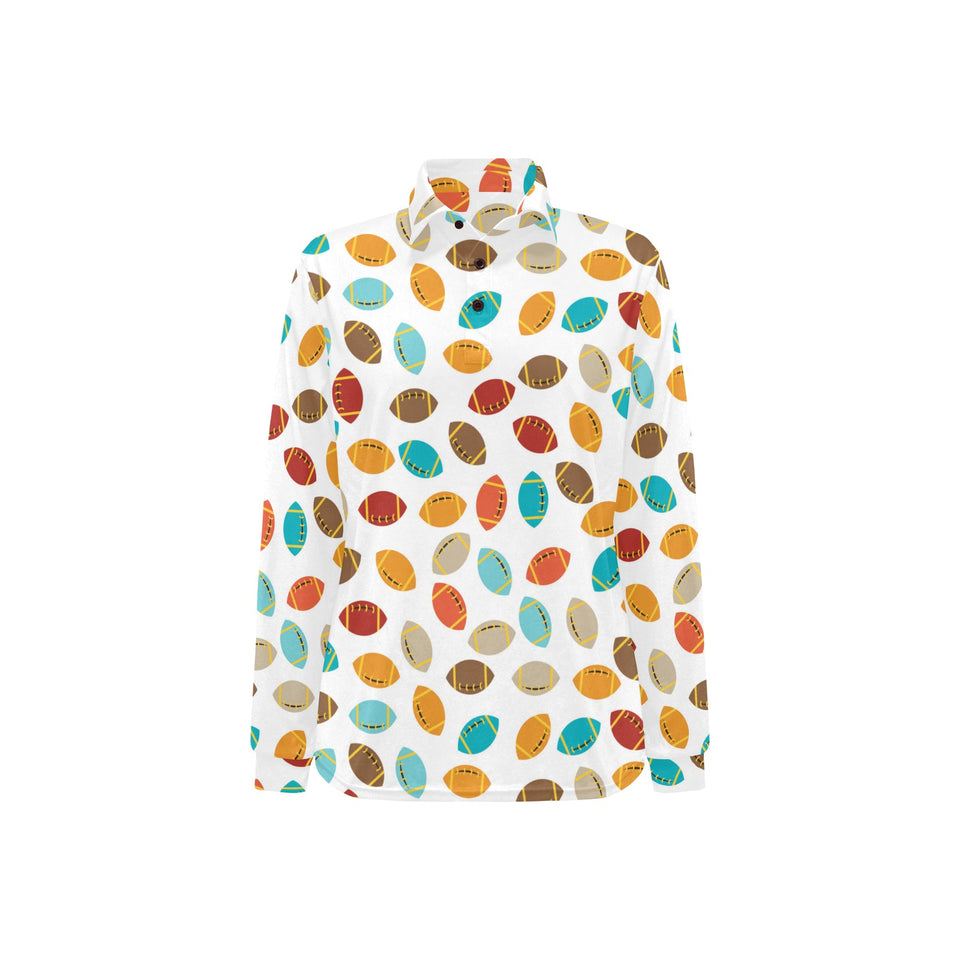Colorful american football ball pattern Women's Long Sleeve Polo Shirt