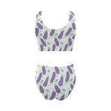 Eggplant Pattern Print Design 05 Chest Bowknot High Waisted Bikini Swimsuit