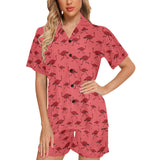 Ostrich Pattern Print Design 03 Women's V-Neck Short Pajama Set