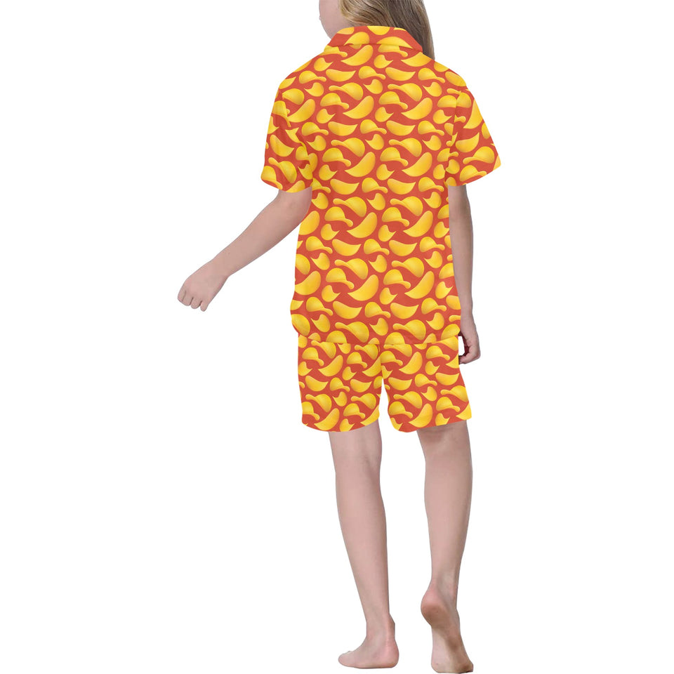Potato Chips Pattern Print Design 05 Kids' Boys' Girls' V-Neck Short Pajama Set