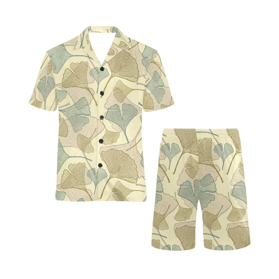 Ginkgo leaves design pattern Men's V-Neck Short Pajama Set