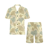 Ginkgo leaves design pattern Men's V-Neck Short Pajama Set