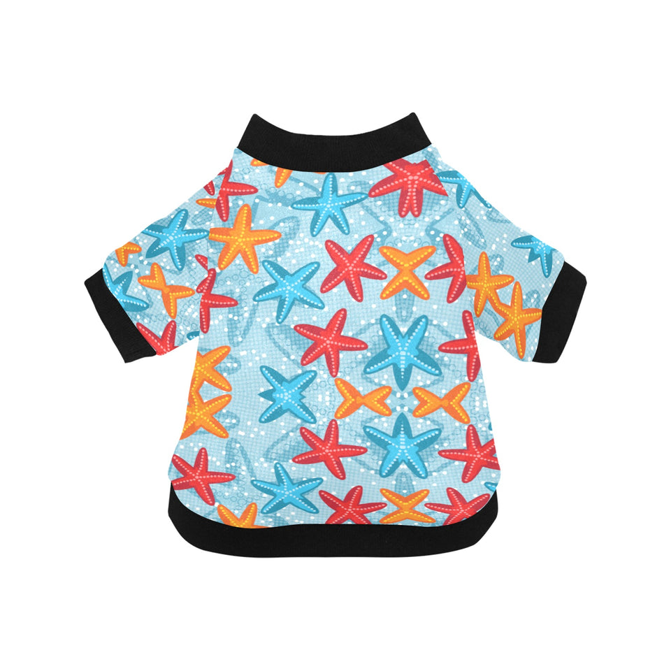 Blue red orange starfish pattern All Over Print Pet Dog Round Neck Fuzzy Shirt