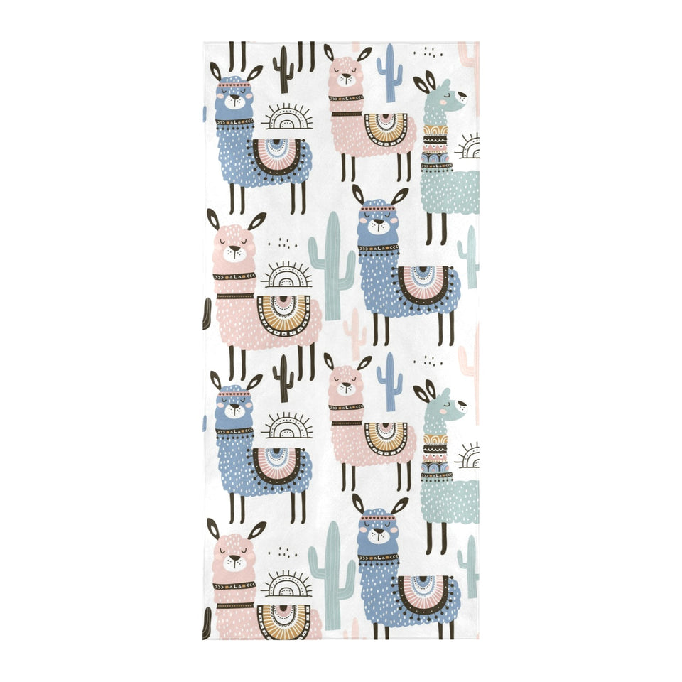 lama Alpaca cactus hand drawn pattern Beach Towel