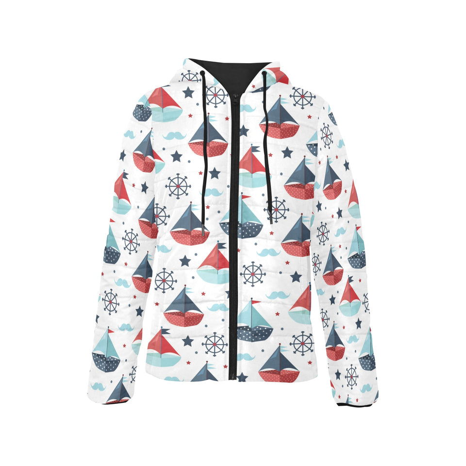 Cute color paper sailboat pattern Women's Padded Hooded Jacket