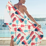 Red Blue guitar pattern Beach Towel