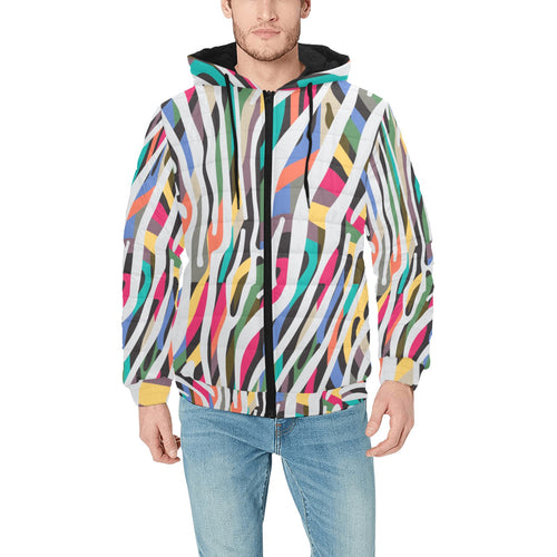 Colorful zebra skin pattern Men's Padded Hooded Jacket