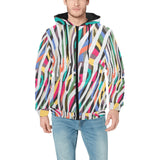 Colorful zebra skin pattern Men's Padded Hooded Jacket