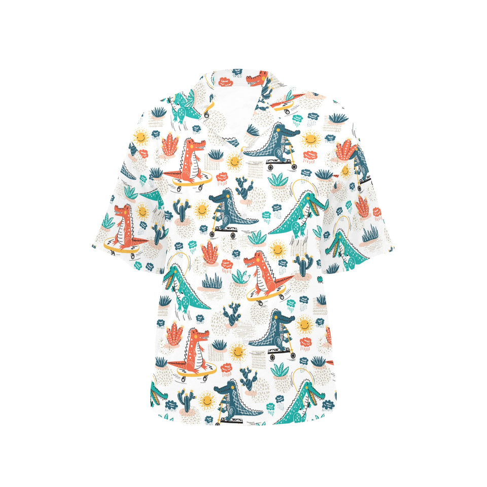 Cute Crocodile Pattern Women's All Over Print Hawaiian Shirt