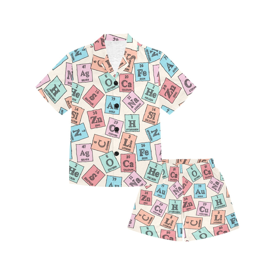 Chemistry Periodic Table Pattern Print Design 02 Kids' Boys' Girls' V-Neck Short Pajama Set