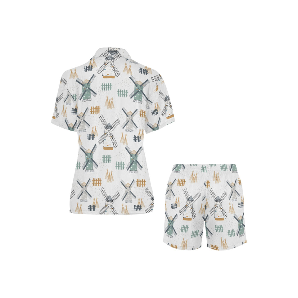 windmill pattern Women's V-Neck Short Pajama Set