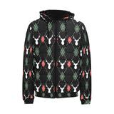 Deer Christmas new year pattern argyle Men's Padded Hooded Jacket