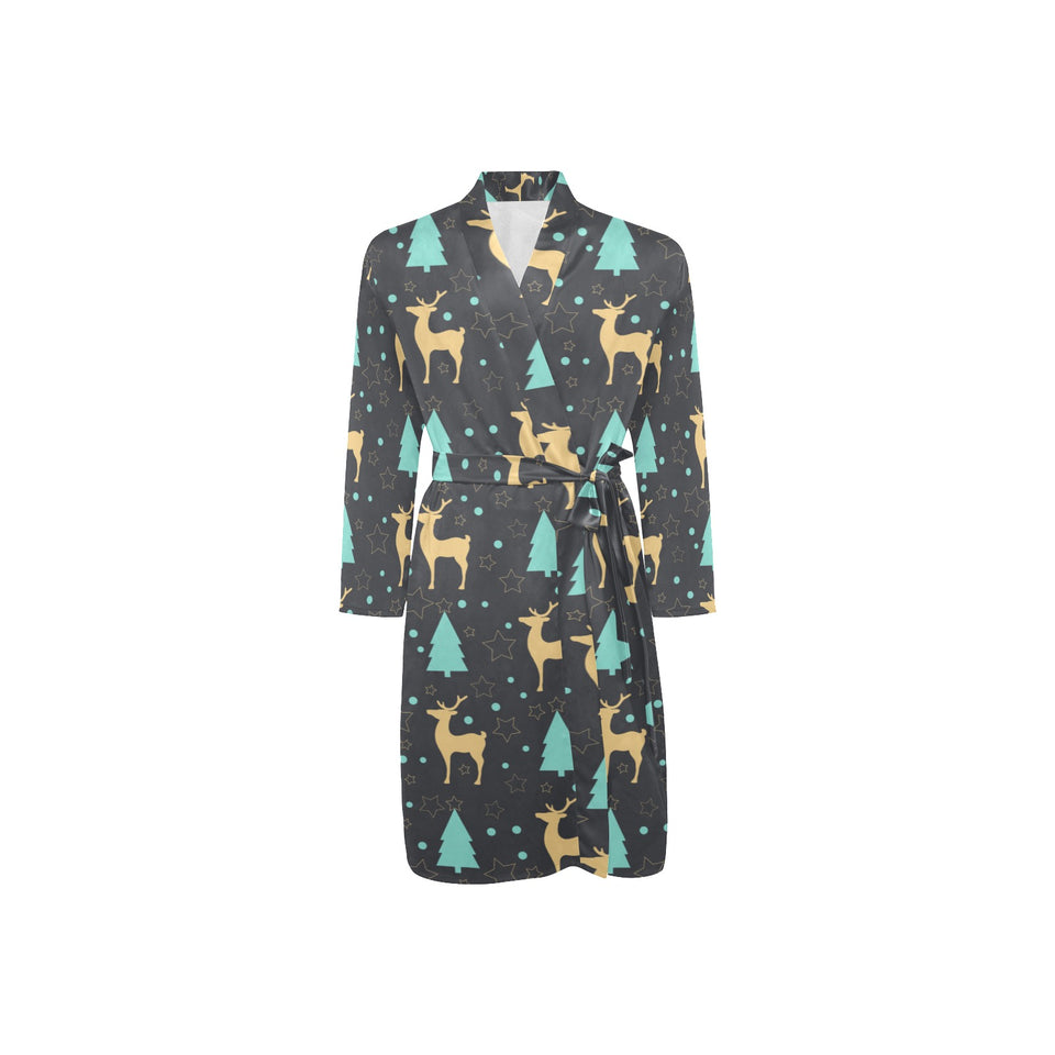 Deers star tree pattern Men's Long Sleeve Belted Night Robe