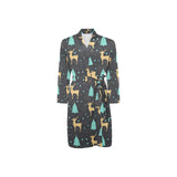 Deers star tree pattern Men's Long Sleeve Belted Night Robe
