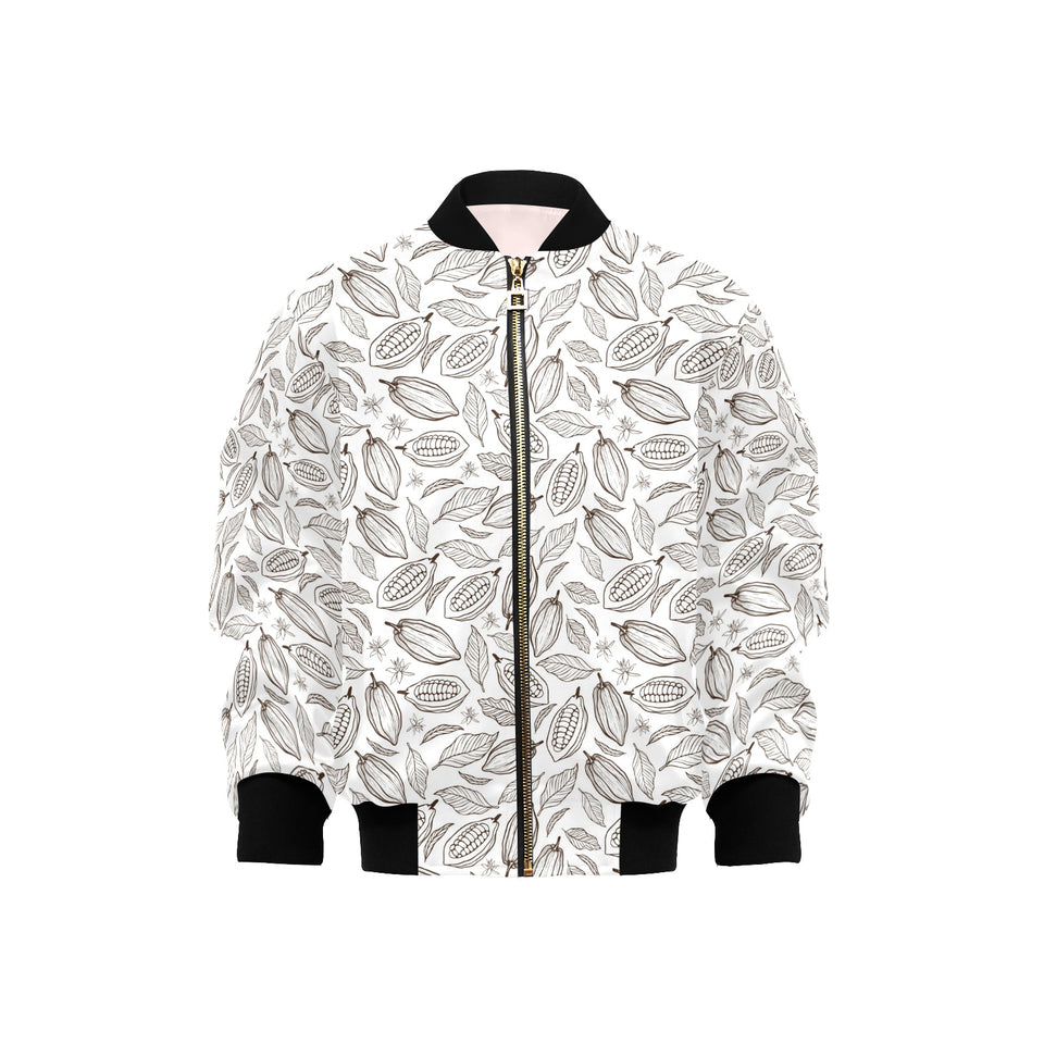 cacao beans leaves pattern Kids' Boys' Girls' Bomber Jacket