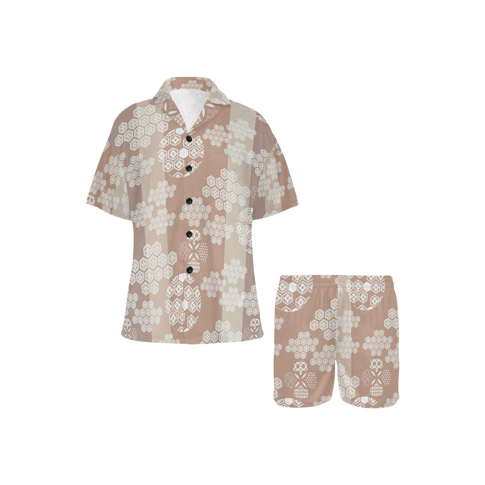 Beautiful hexagon japanese pattern Women's V-Neck Short Pajama Set