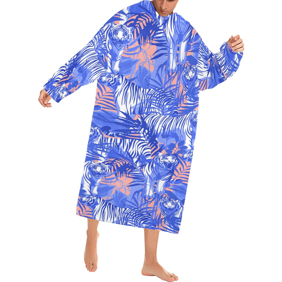 white bengal tigers pattern Blanket Robe with Sleeves