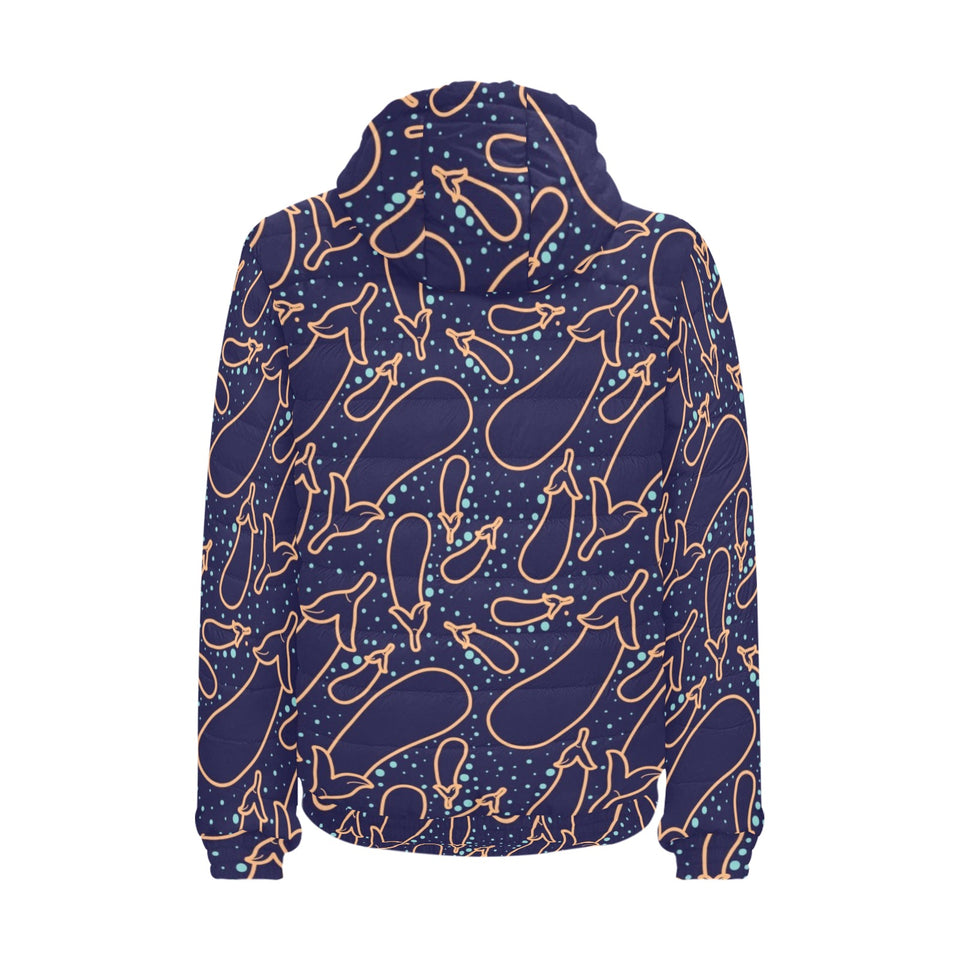 Eggplant Pattern Print Design 04 Men's Padded Hooded Jacket