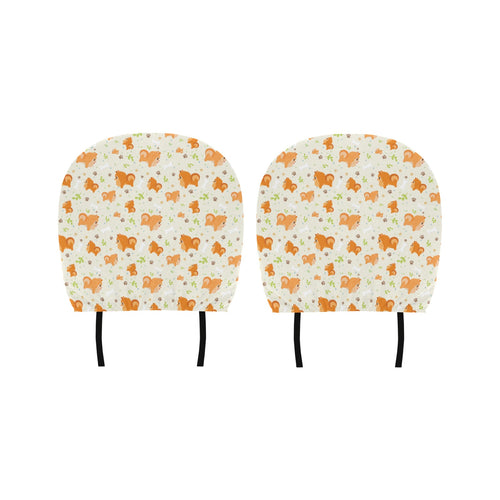 Cute brown pomeranian paw leave bone pattern Car Headrest Cover