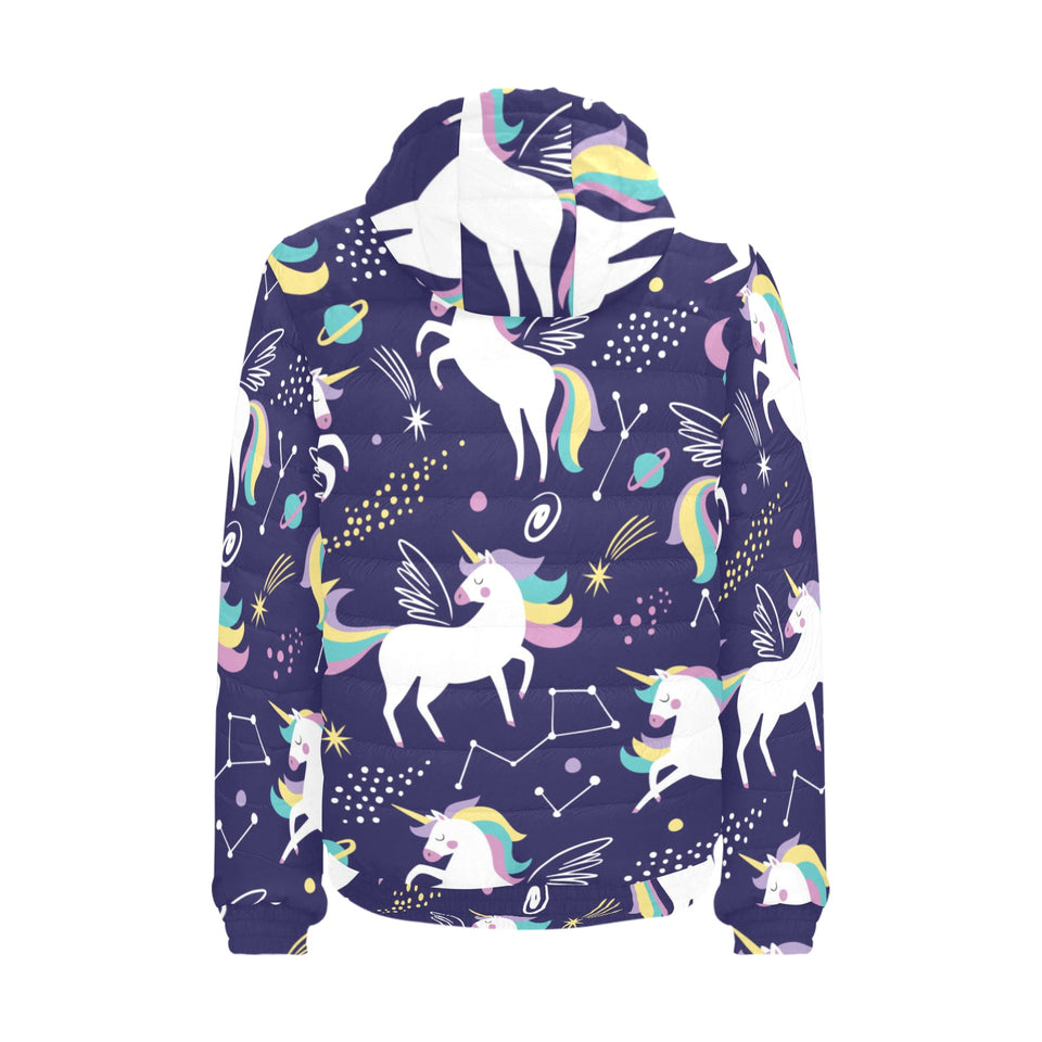 Hand drawn cute unicorn star planet Men's Padded Hooded Jacket