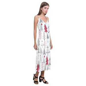 Cute Christmas tree pattern V-Neck Open Fork Long Dress